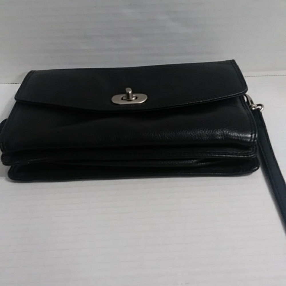 Women's Black Leather Wristlet Clutch with Crossbody Strap - Picture 5 of 8